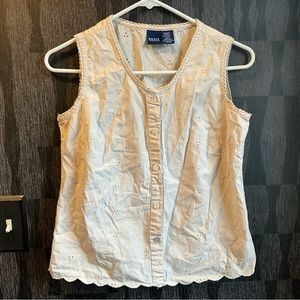Basics Edition cottagecore Eyelet button down top tank shirt cream